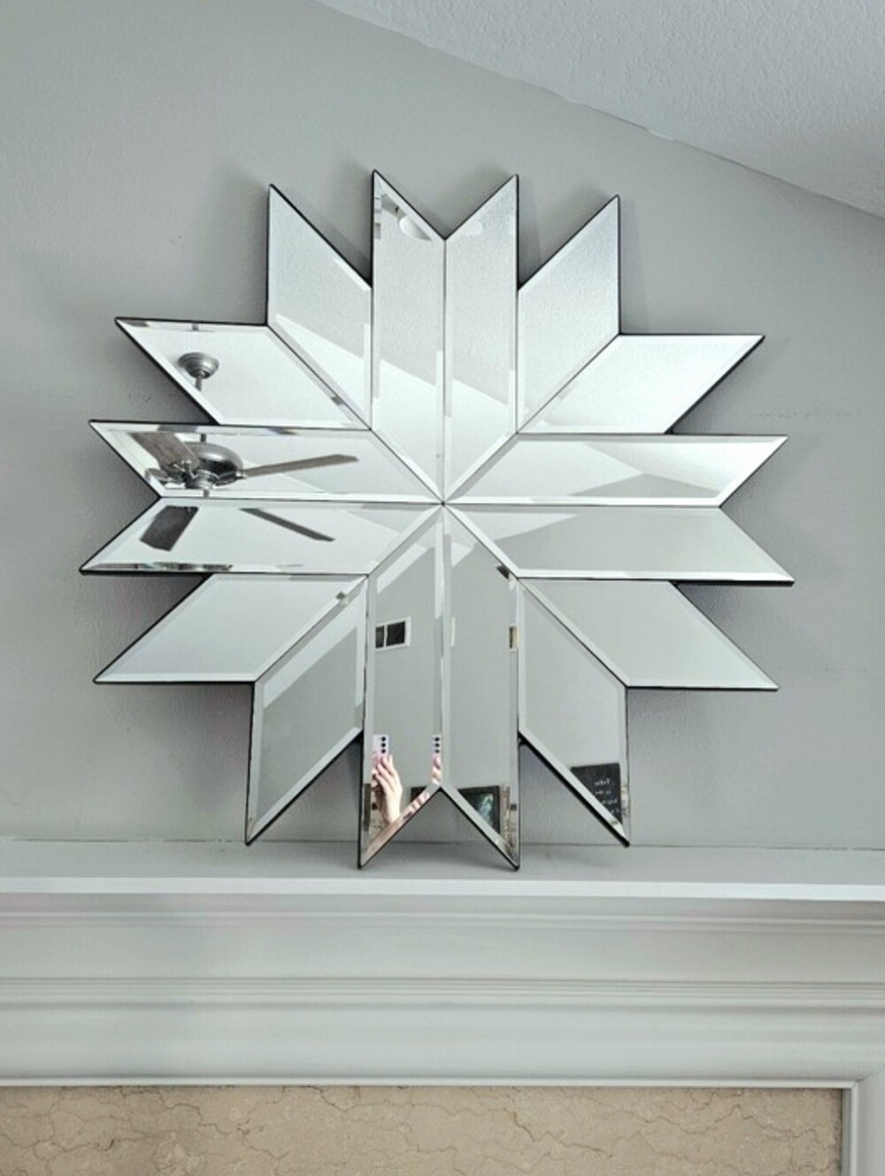 Vintage Windsor Art Deco Beveled Glass Snowflake/Starburst Accent Wall Mirror